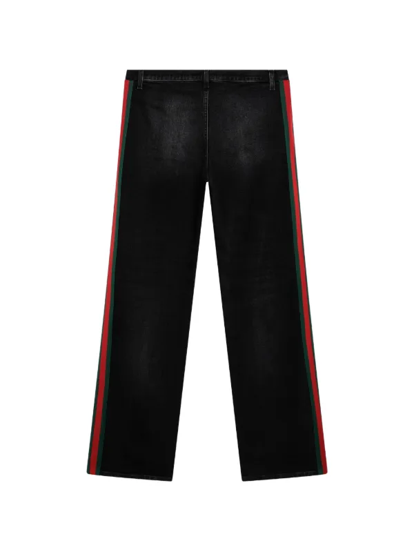 GUCCI ストレートデニム ウェブストライプ Gucci Web-stripe straight-leg Jeans | Black | FARFETCH