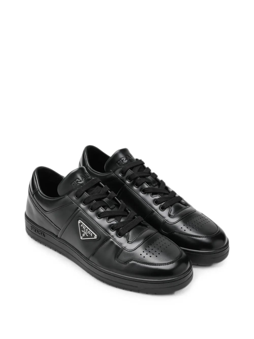 Prada Downtown triangle-logo leather sneakers Zwart