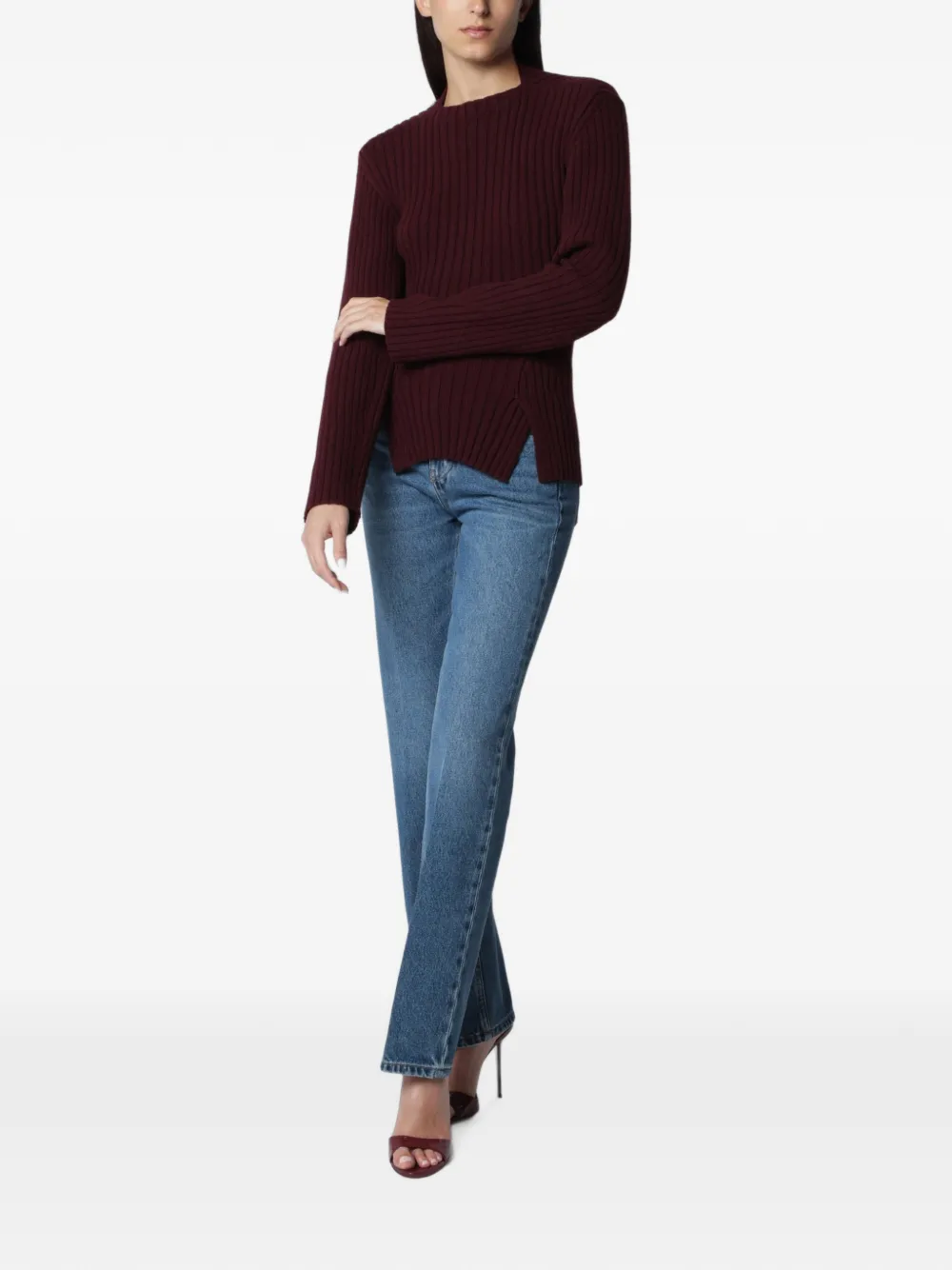 Victoria Beckham Ribgebreide trui met zijsplit Rood