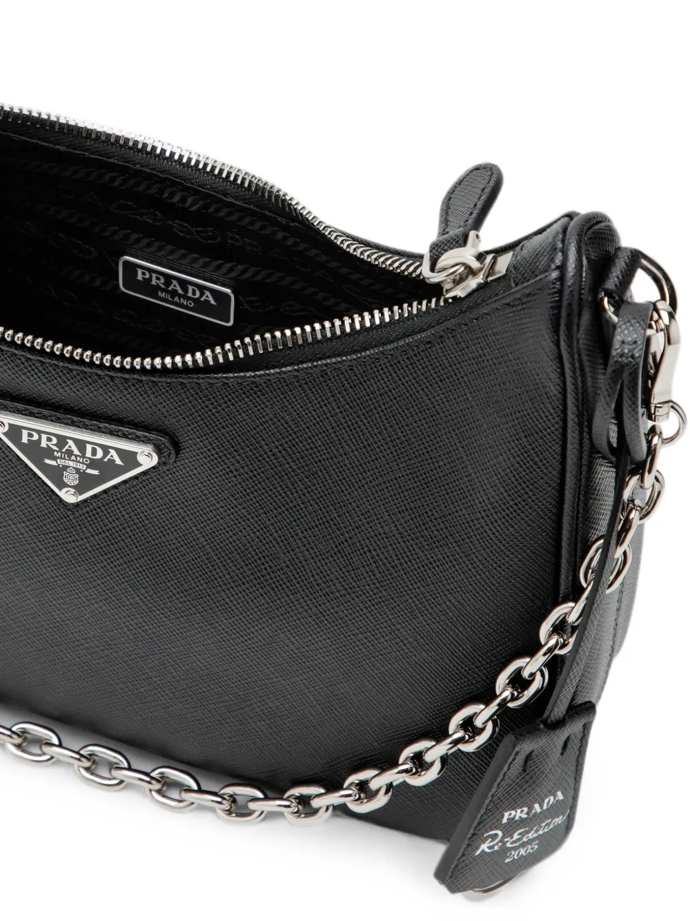 Prada Re-Edition 2005 schoudertas van saffiano leer Zwart