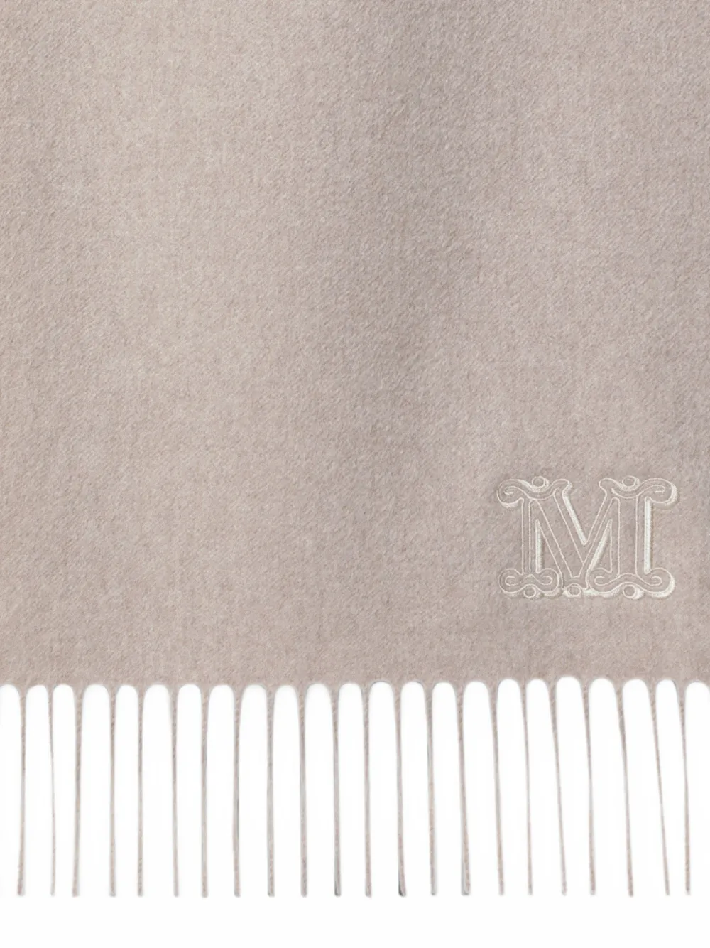 Max Mara Sjaal met geborduurd monogram en franje Beige