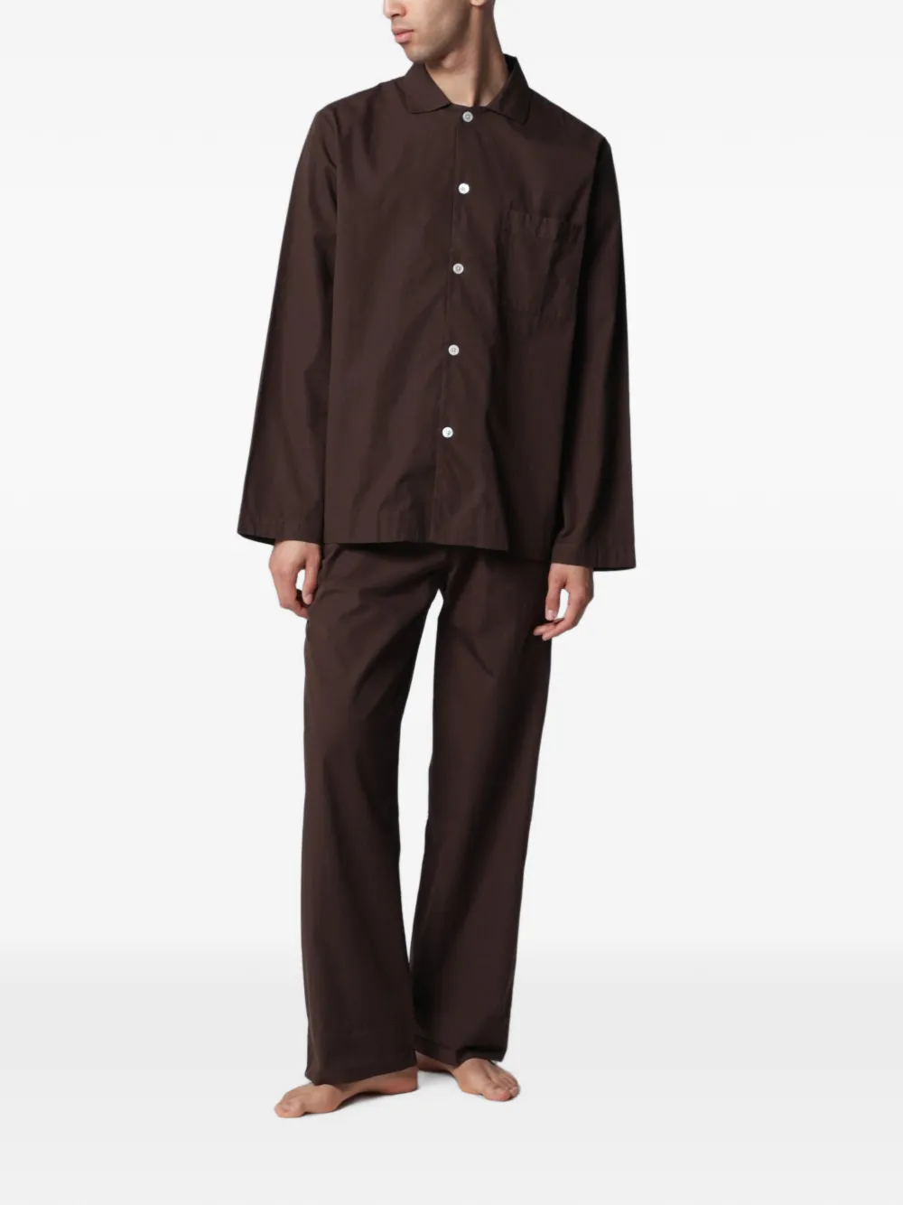 TEKLA Popeline shirt met lange mouwen Bruin
