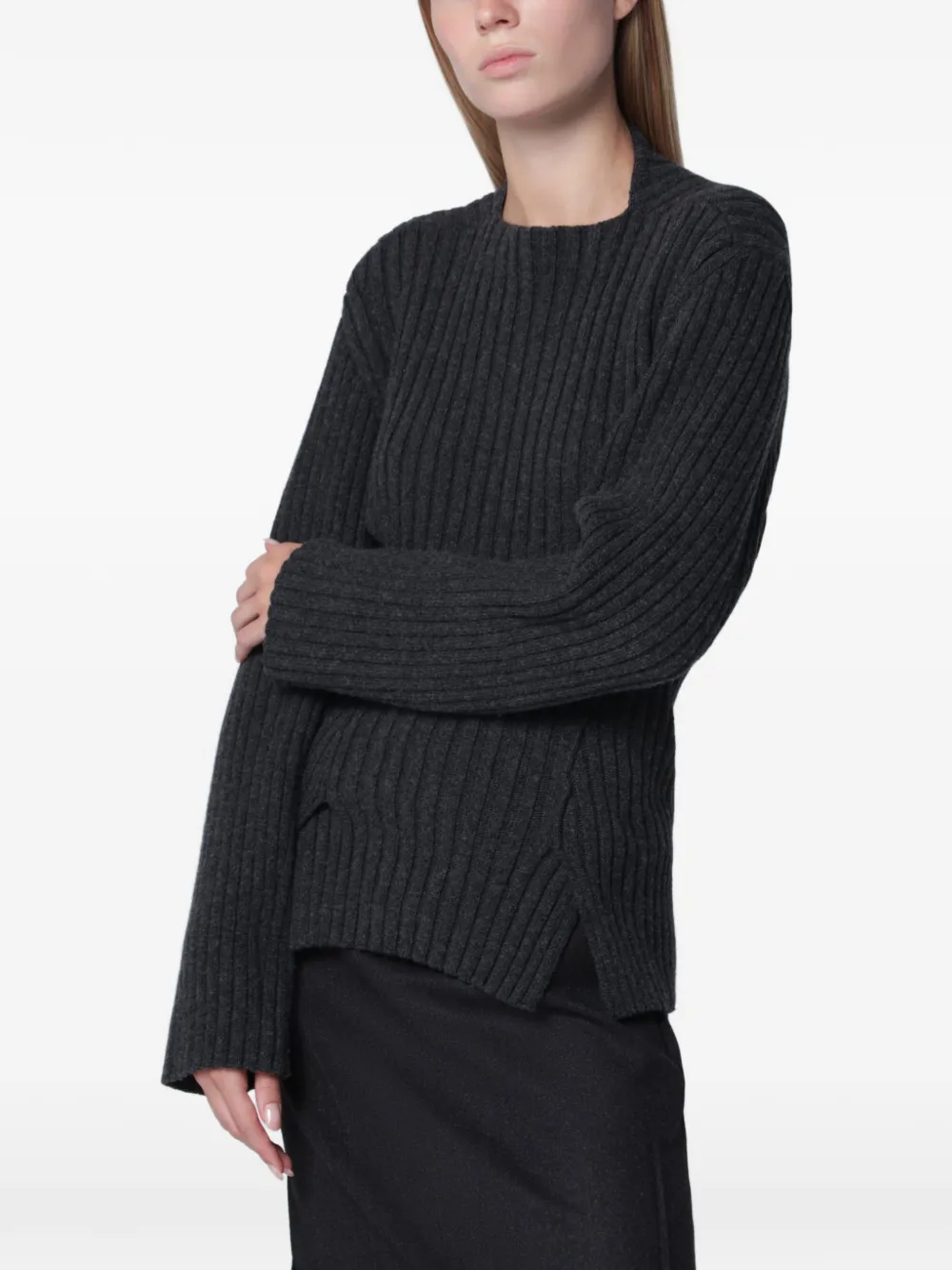 Victoria Beckham ribbed-knit side-slit sweater - Grau
