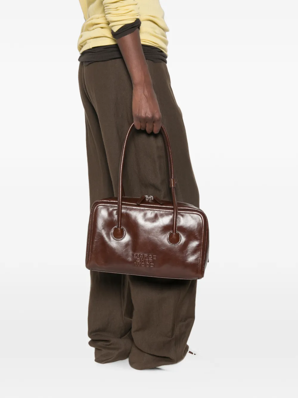 Marge Sherwood Soft Boston shopper met gekreukt effect en logo-reliëf Bruin