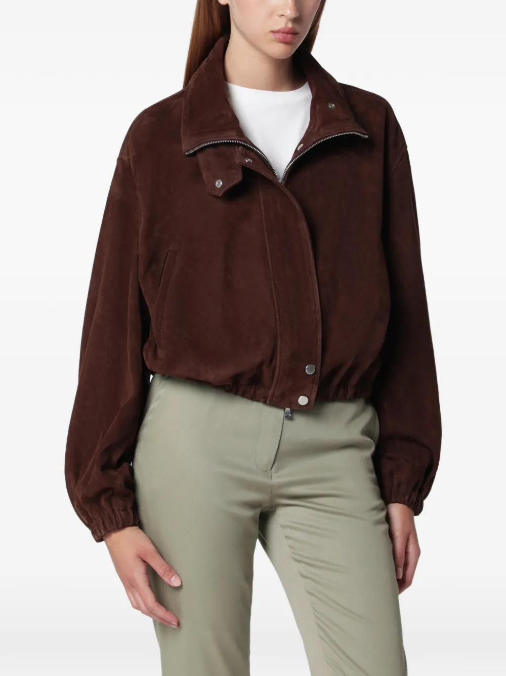 Nour Hammour Bomber Pia in pelle scamosciata - Marrone