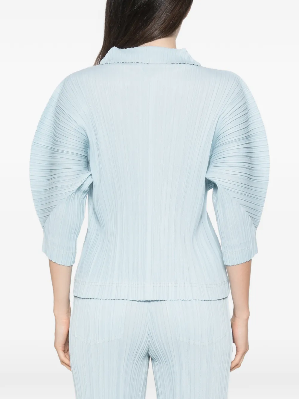 Pleats Please Issey Miyake T-shirt met V-hals Blauw