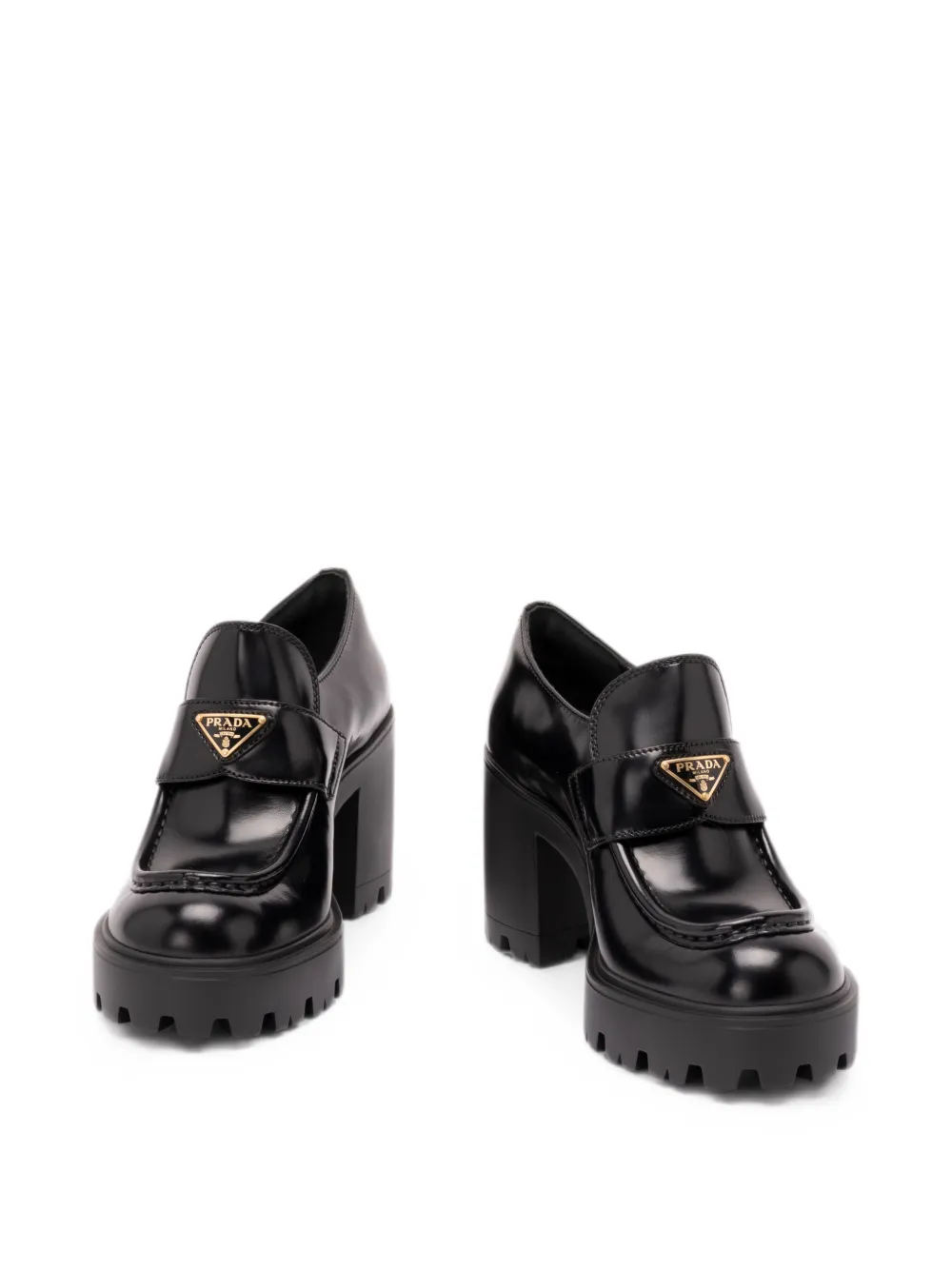 Prada logo-plaque chunky-sole loafers Zwart