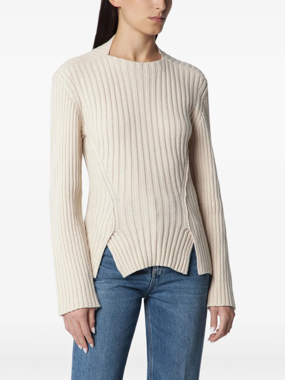Victoria Beckham ribbed side-slit sweater - Neutrals