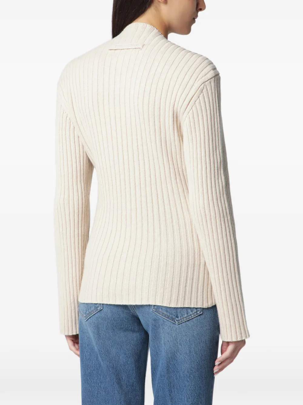 Victoria Beckham Geribbelde trui met zijsplit Beige