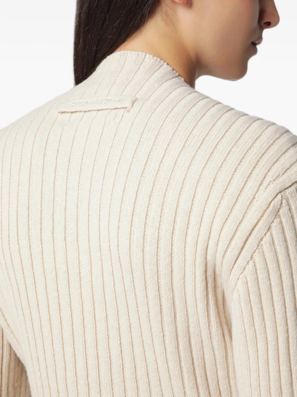 Victoria Beckham Geribbelde trui met zijsplit Beige