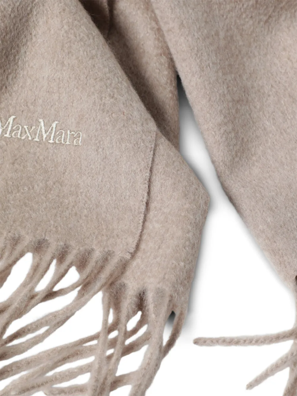 Max Mara Sjaal met geborduurd logo en franje Beige