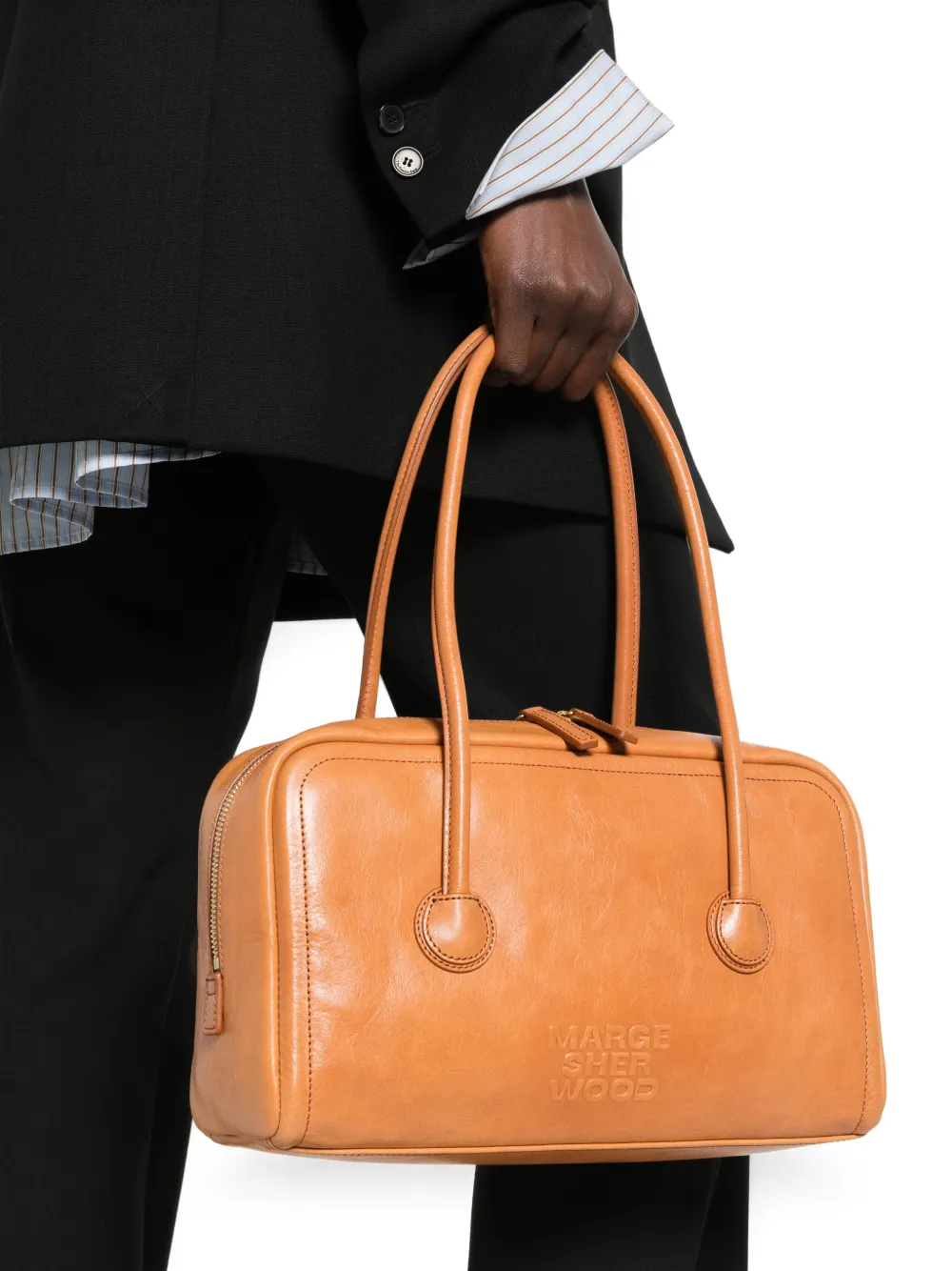 Marge Sherwood Leren shopper met logo-reliëf Bruin