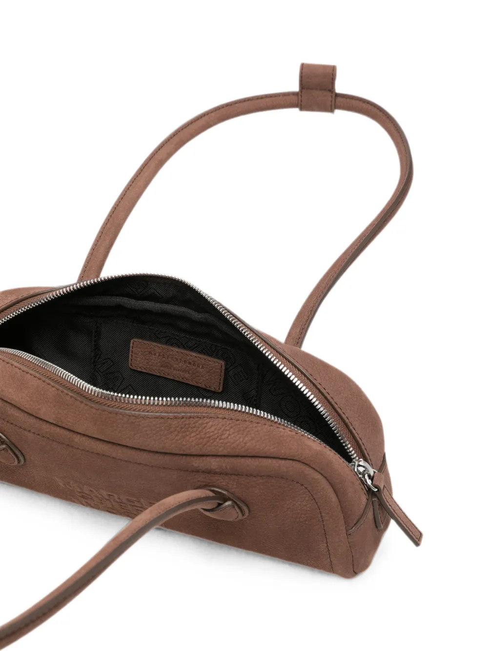 Marge Sherwood Nubuck schoudertas met logo-reliëf Bruin