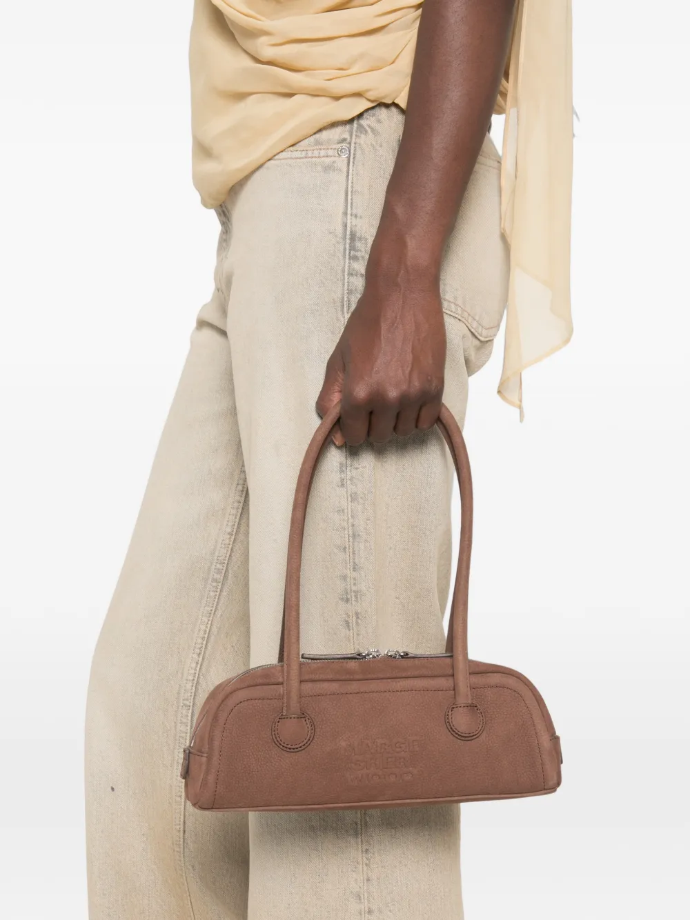 Marge Sherwood Nubuck schoudertas met logo-reliëf Bruin