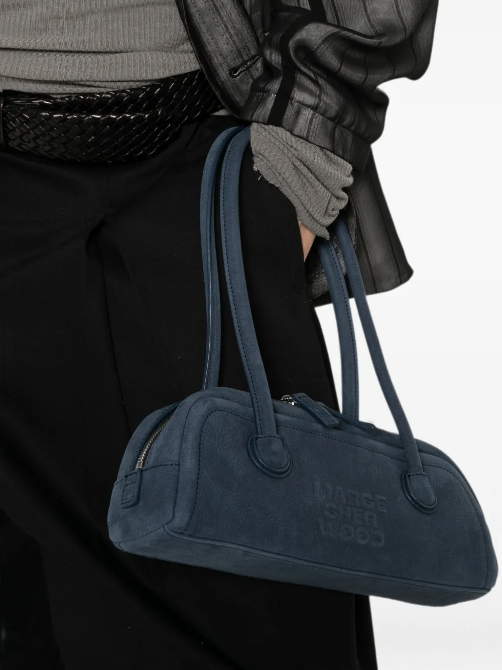 Marge Sherwood Nubuck leren shopper met logo-reliëf Blauw