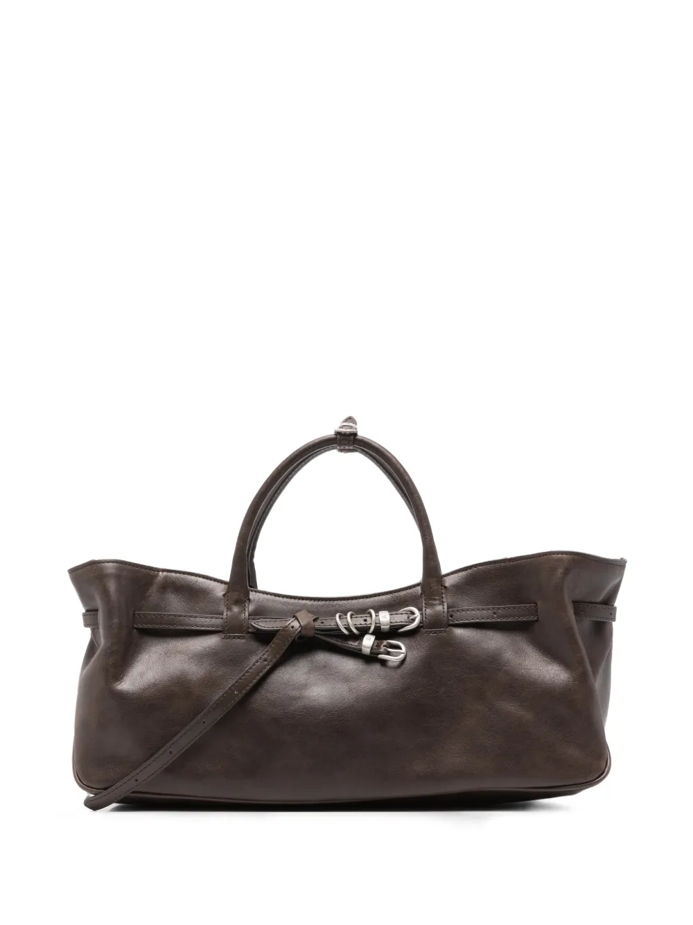 Marge Sherwood Grandma buckled leather tote bag - Marrone