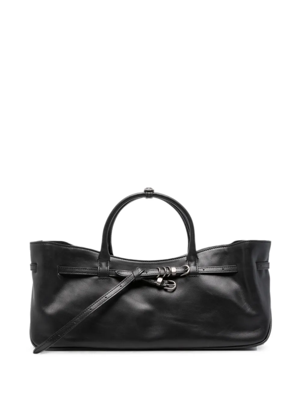 Marge Sherwood Grandma Used belt-detail leather tote bag - Nero