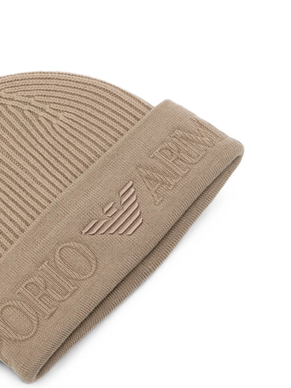 Emporio Armani Geribbelde muts met logo-reliëf Beige