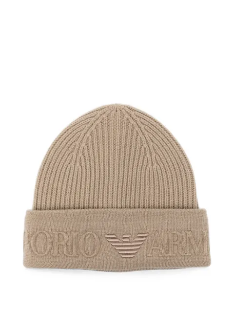 Emporio Armani logo-embossed rib beanie 