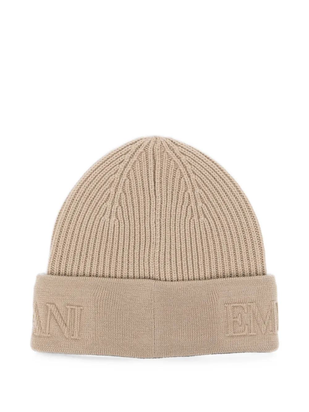 Emporio Armani Geribbelde muts met logo-reliëf Beige