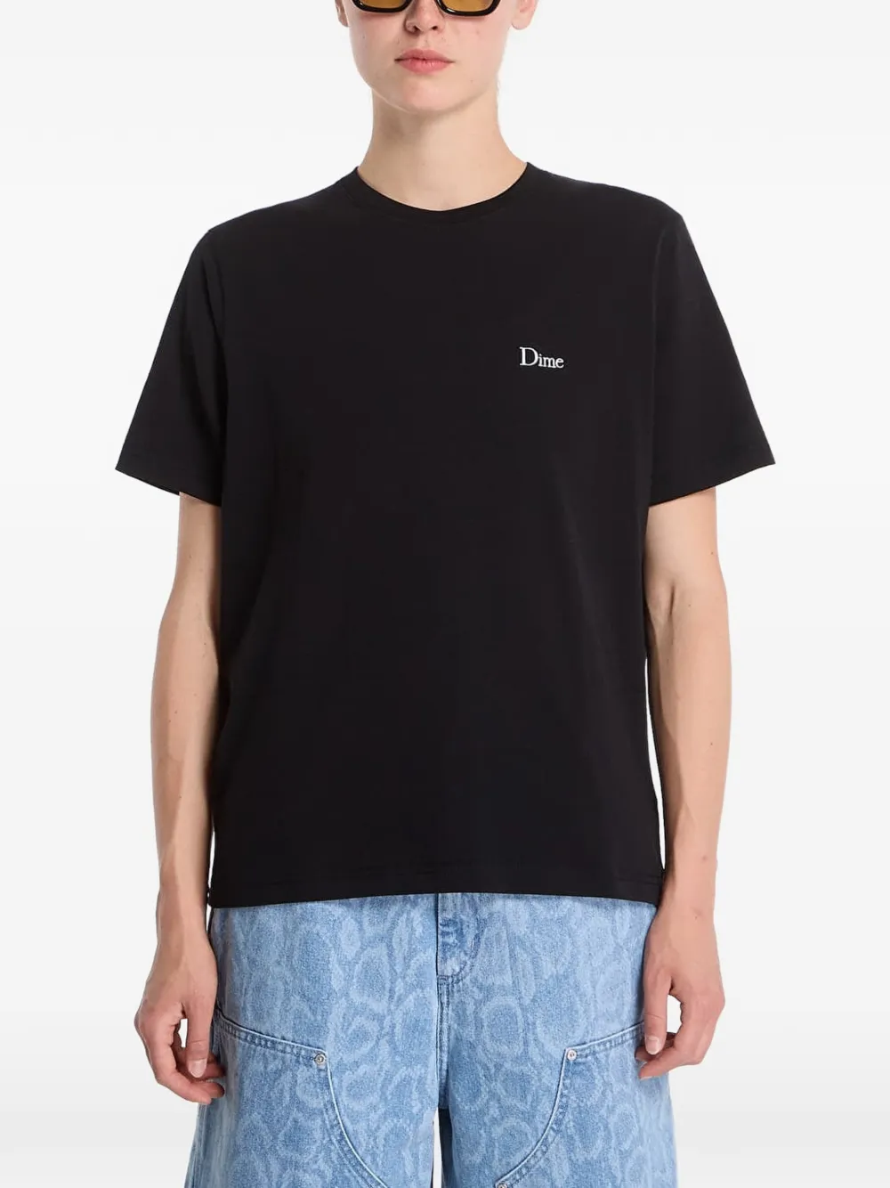 dime Classic T-shirt met geborduurd logo Zwart