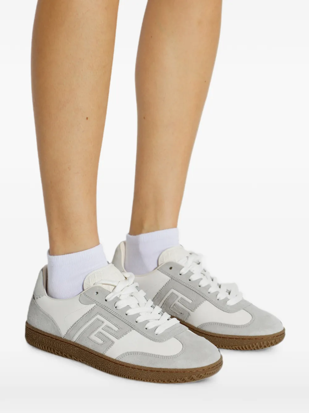 Balmain Swan logo-patch leather sneakers Wit
