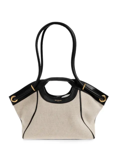 Balmain leather-trim canvas tote bag