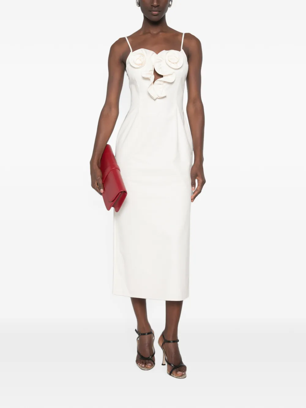 Magda Butrym Midi-jurk met ruches en bloemapplicatie Beige