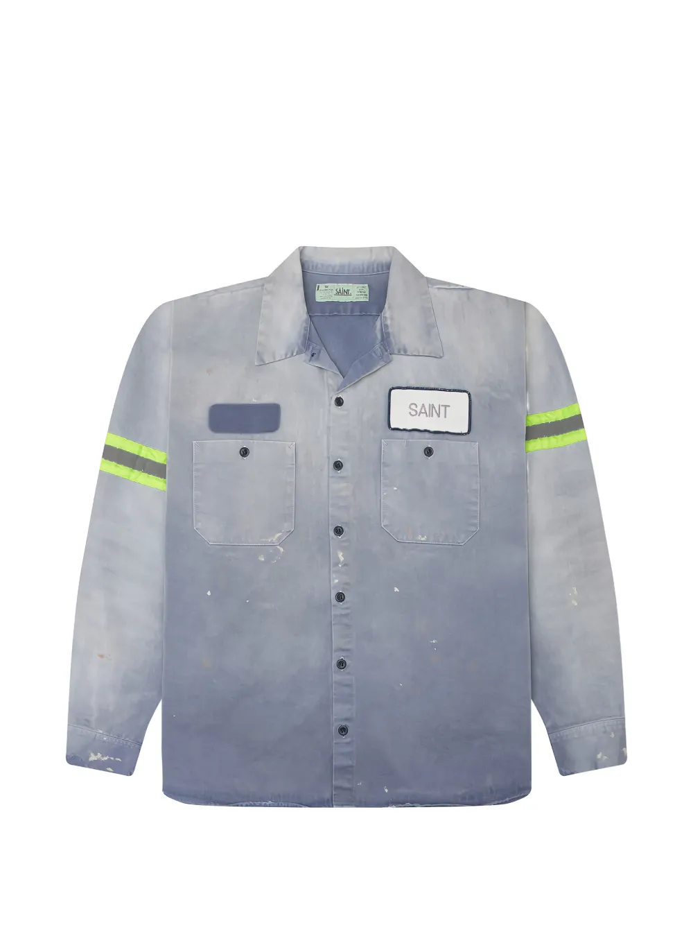 SAINT MXXXXXX distressed logo-patch shirt - Blu