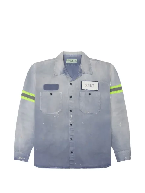 SAINT MXXXXXX distressed logo-patch shirt