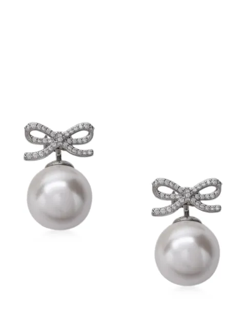 Self-Portrait crystal bow pearl back earrings
