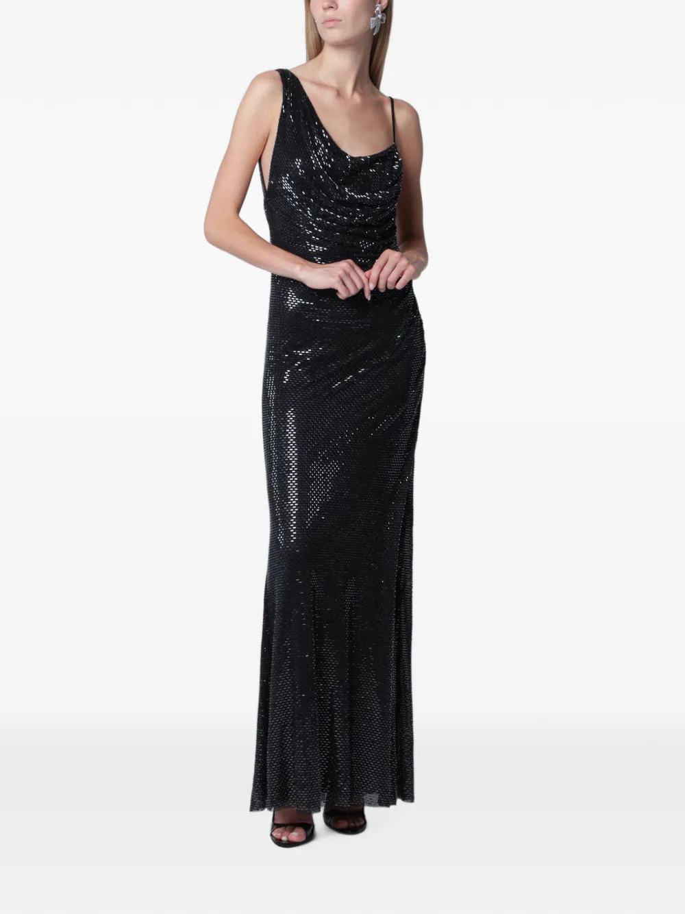 Self-Portrait rhinestone-embellished draped maxi dress - Black