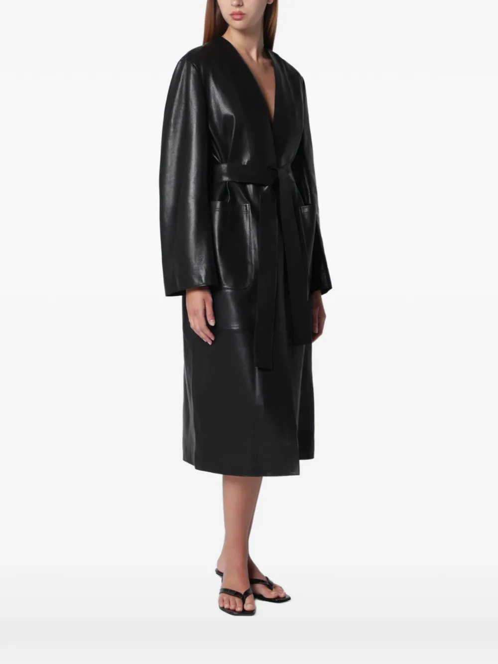 Nour Hammour Ruelle belted leather trench coat - Nero