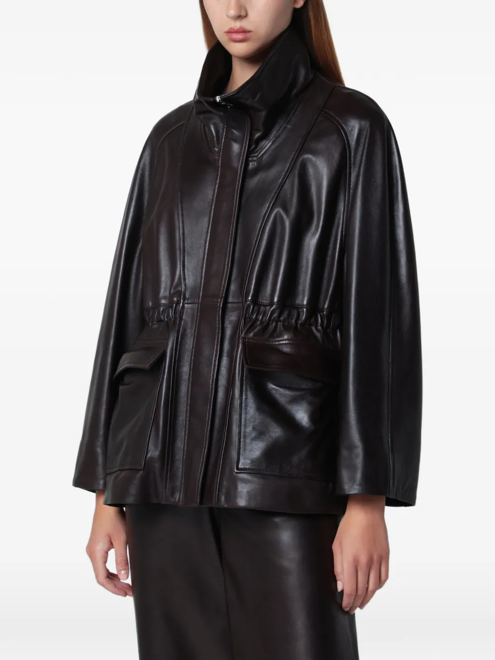 Nour Hammour Quai Lederjacke mit Stehkragen - Braun