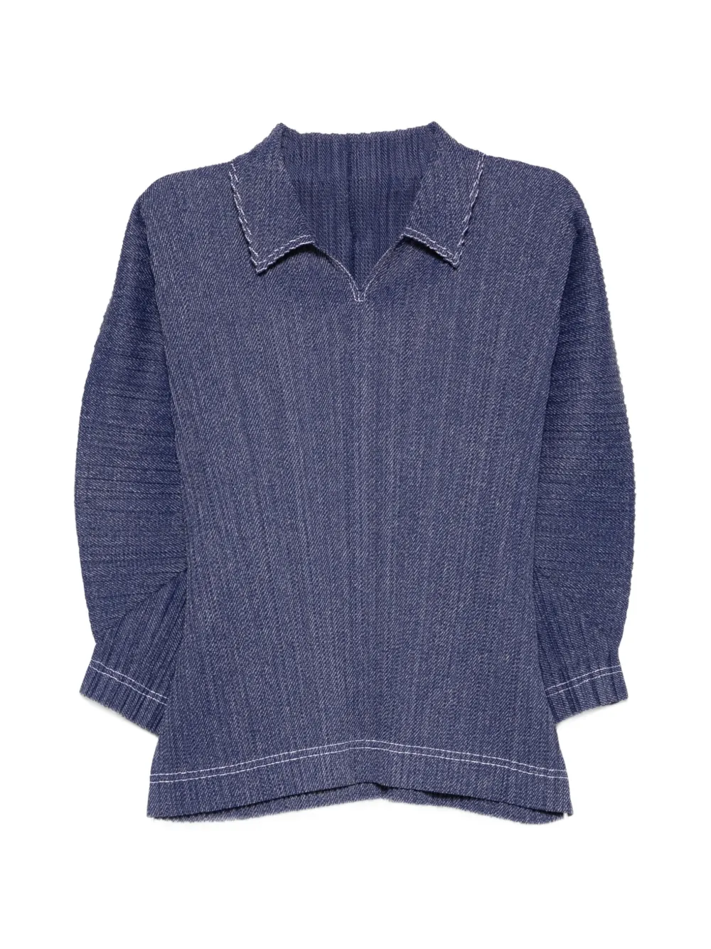 Pleats Please Issey Miyake V-neck T-shirt - Blu
