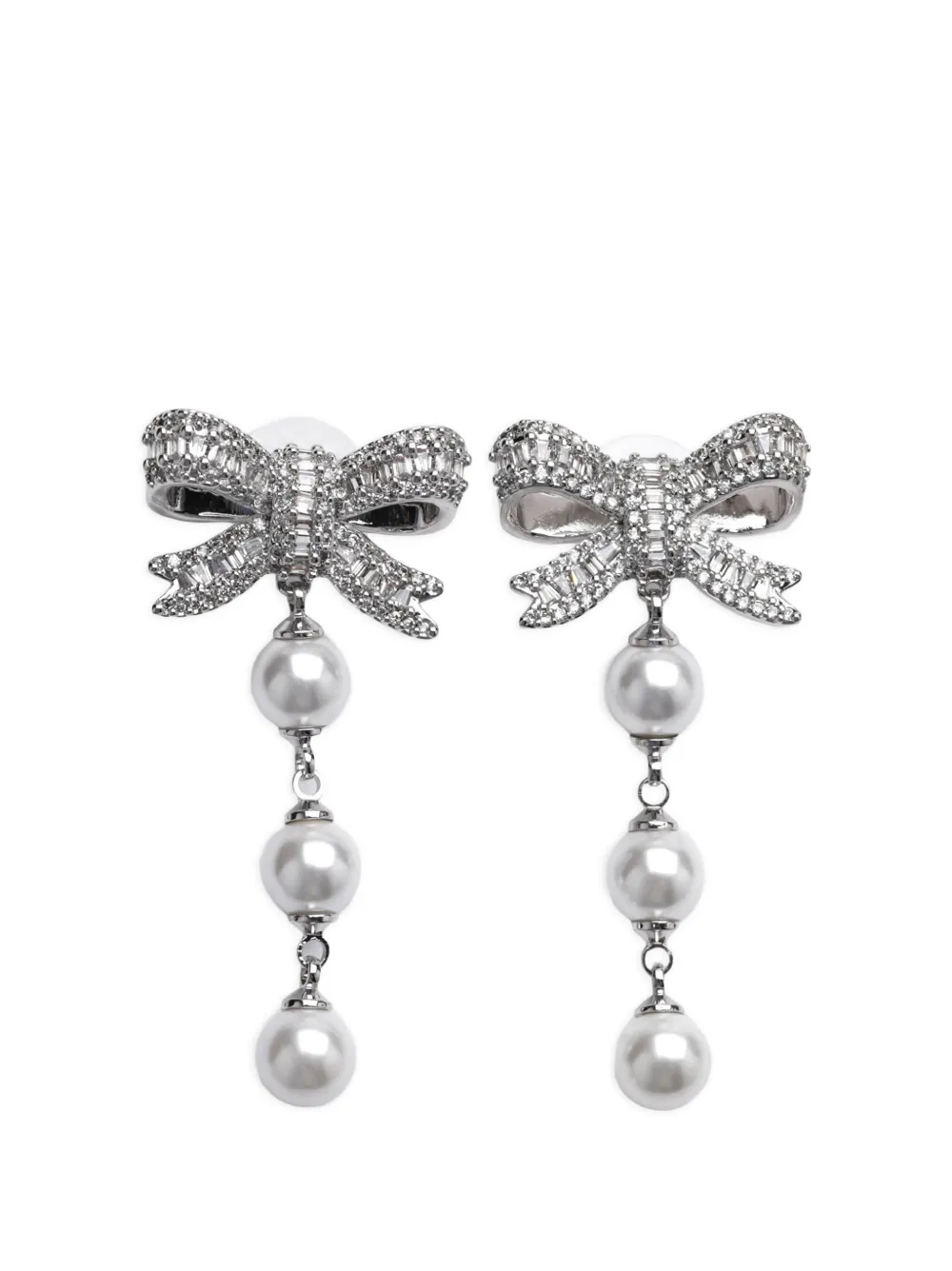 Self-Portrait crystal-embellished bow earrings - Silver