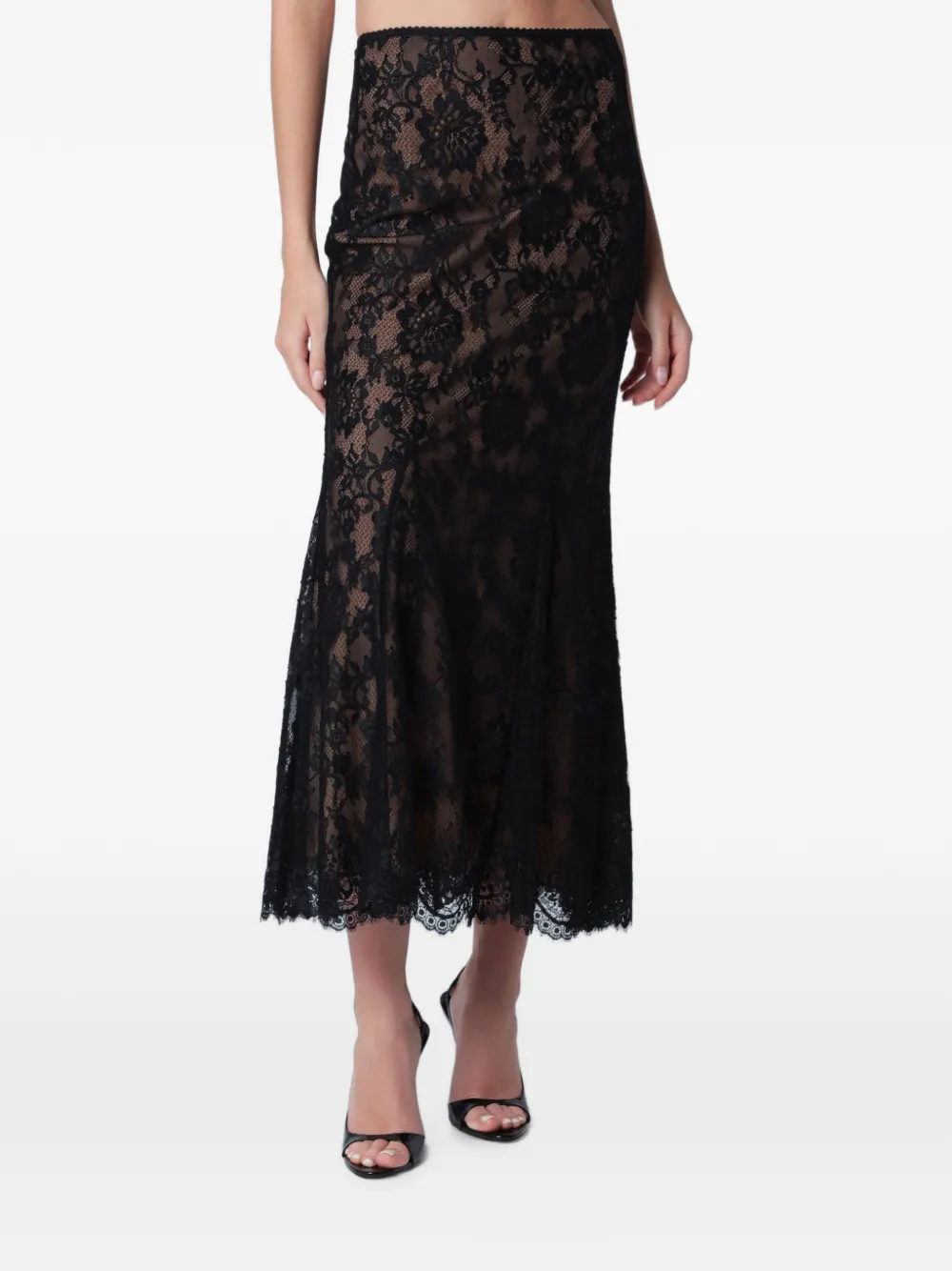 Self-Portrait lace-overlay scalloped-edge midi skirt - Black