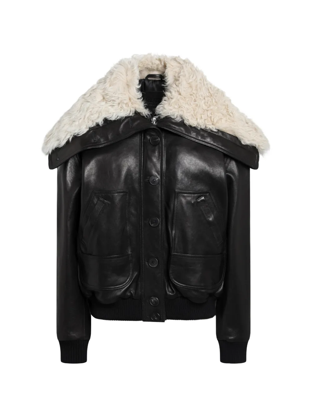 The Attico shearling-collar leather bomber jacket - Nero