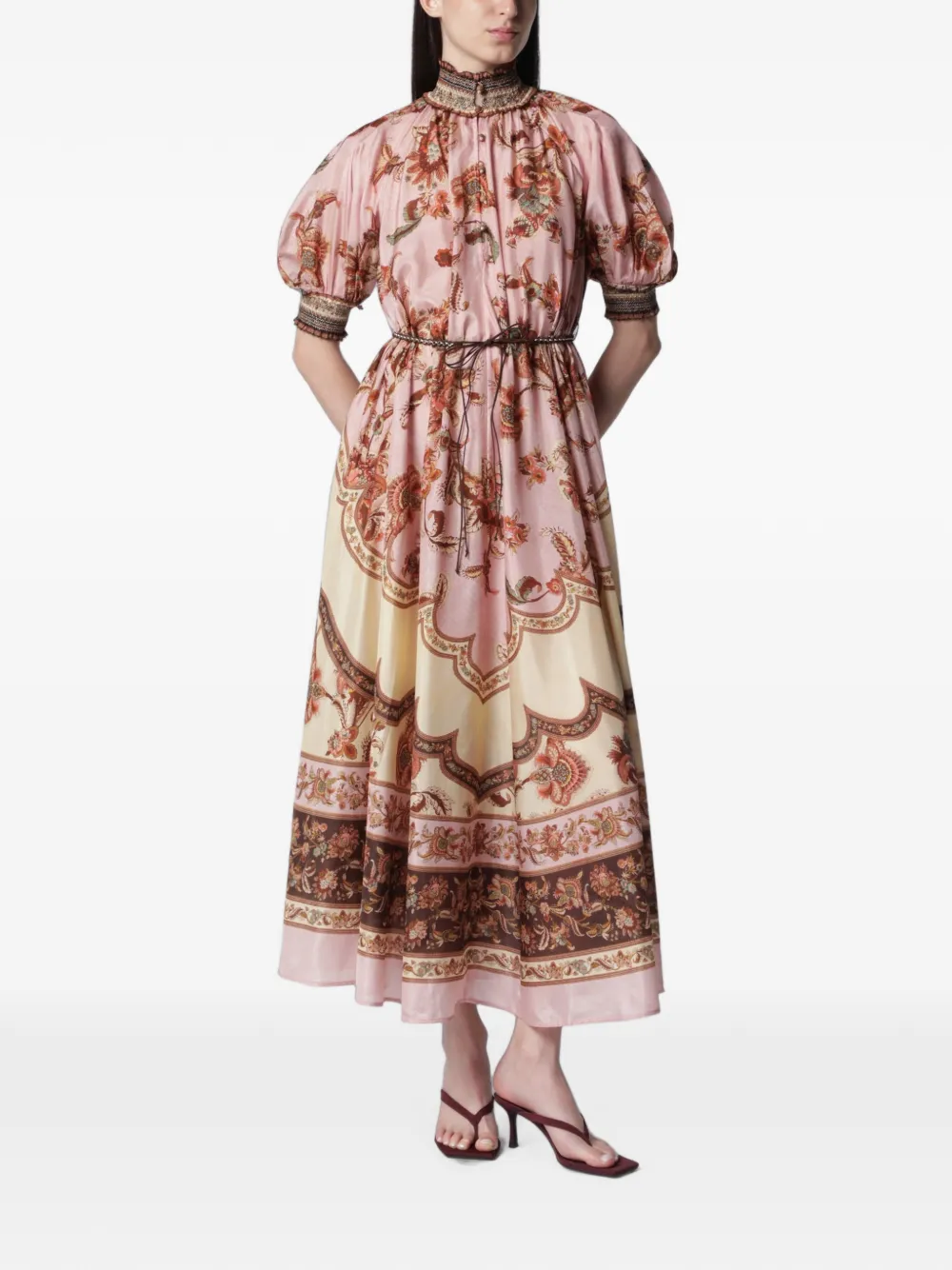 ZIMMERMANN Aster Billow Jacobean-print silk midi dress - Pink