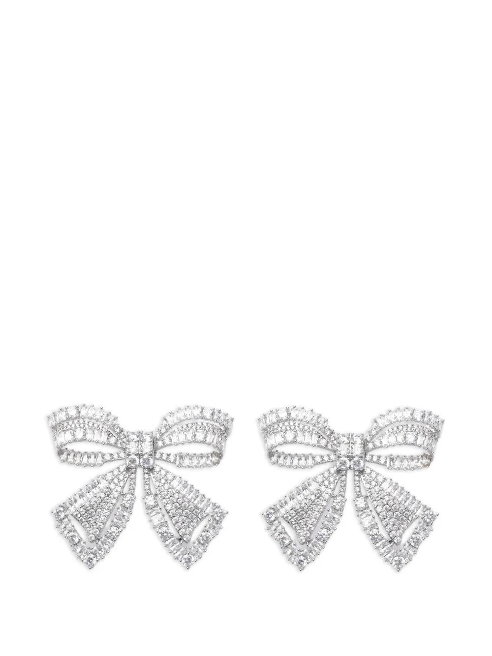 Self-Portrait crystal-embellished bow earrings - Argento