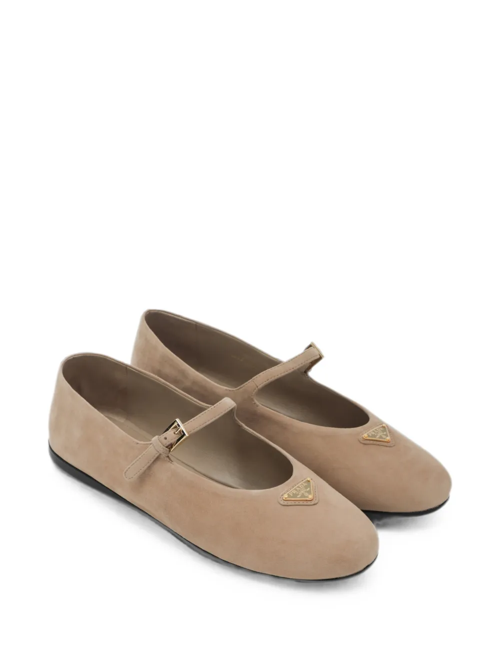 Prada Suède ballerina's met gespbandje Beige