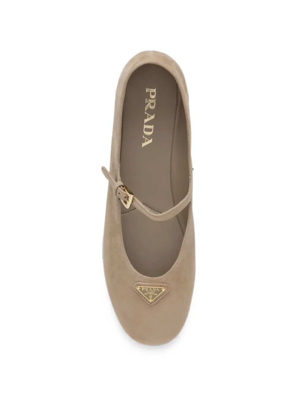 Prada Suède ballerina's met gespbandje Beige