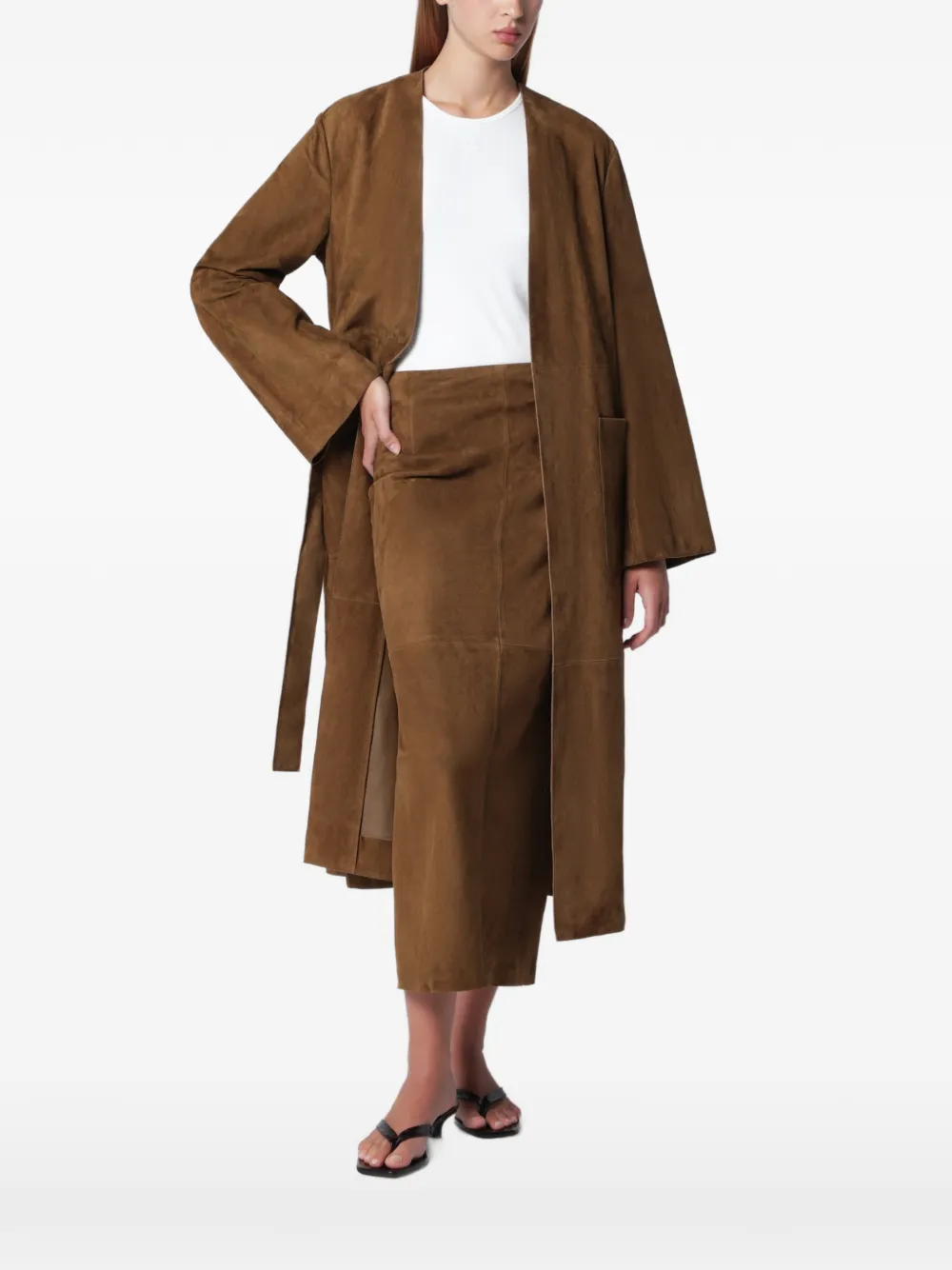 Nour Hammour Ruelle Trenchcoat aus Wildleder mit Gürtel - Braun