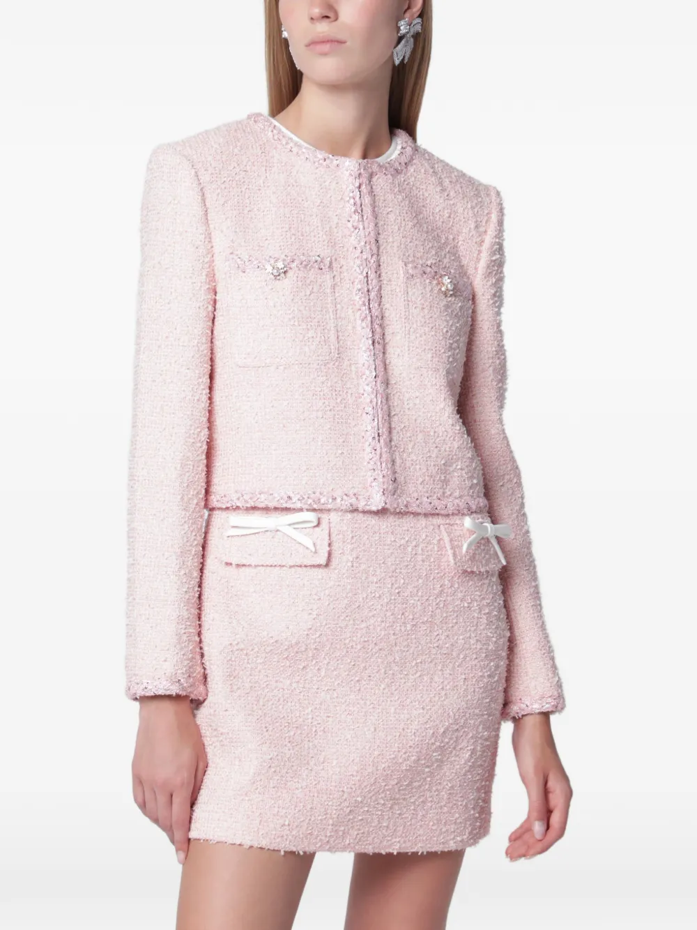 Self-Portrait sequin-embellished bouclé jacket - Rosa