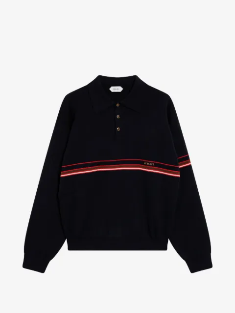 Versace playera tipo polo manga larga con rayas estampadas