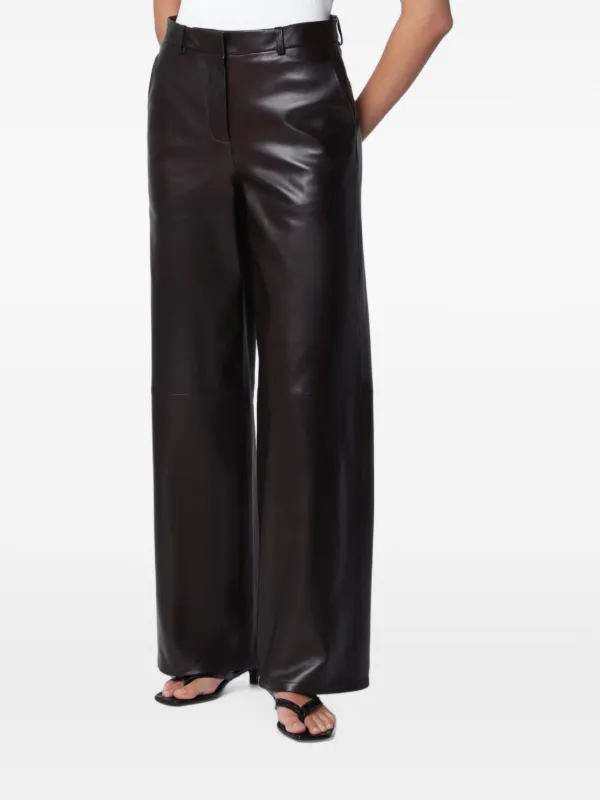 Nour Hammour Coda Wide-leg Leather Trousers in Brown