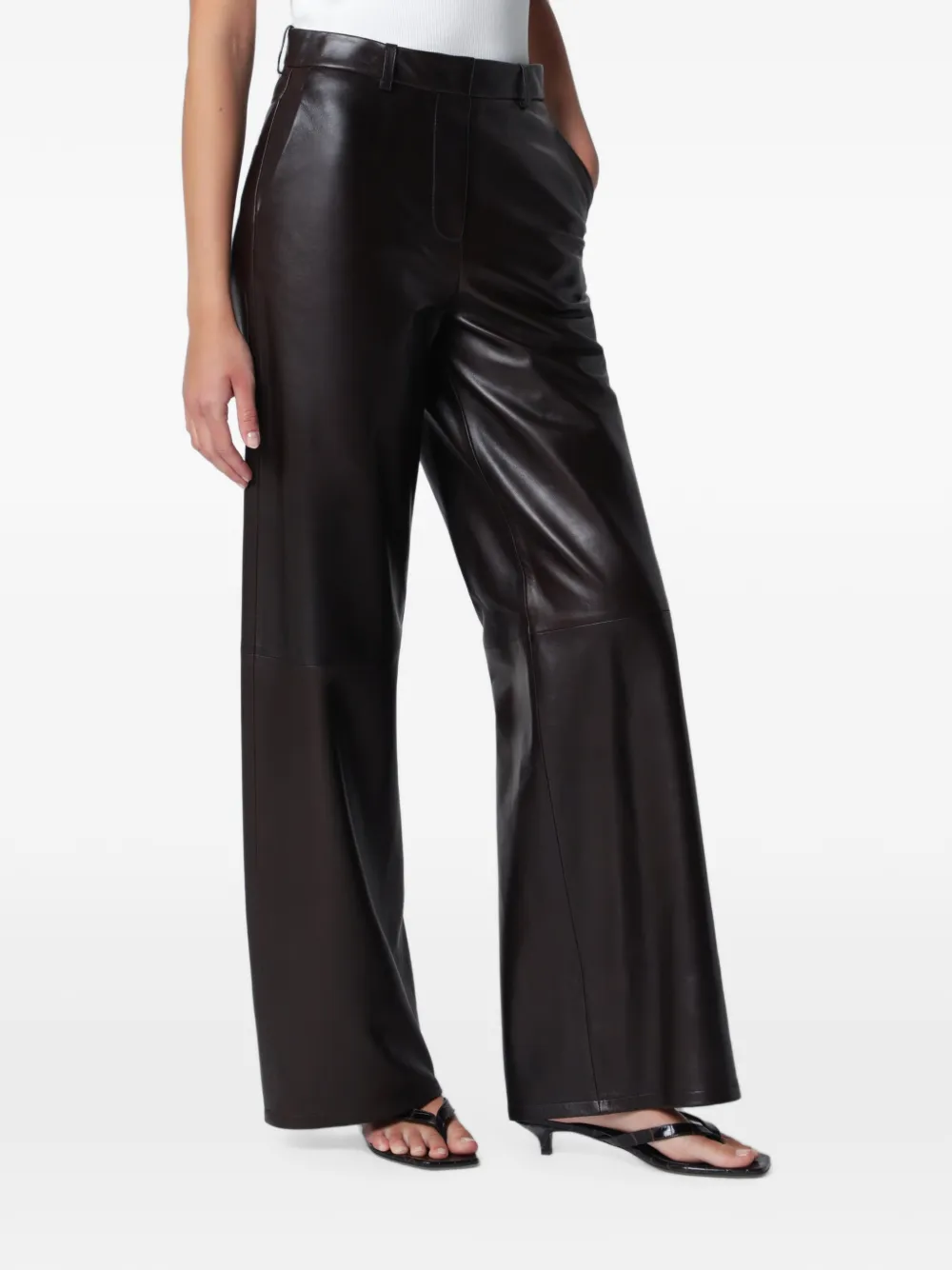 Nour Hammour Coda Wide-leg Leather Trousers in Brown, view 3
