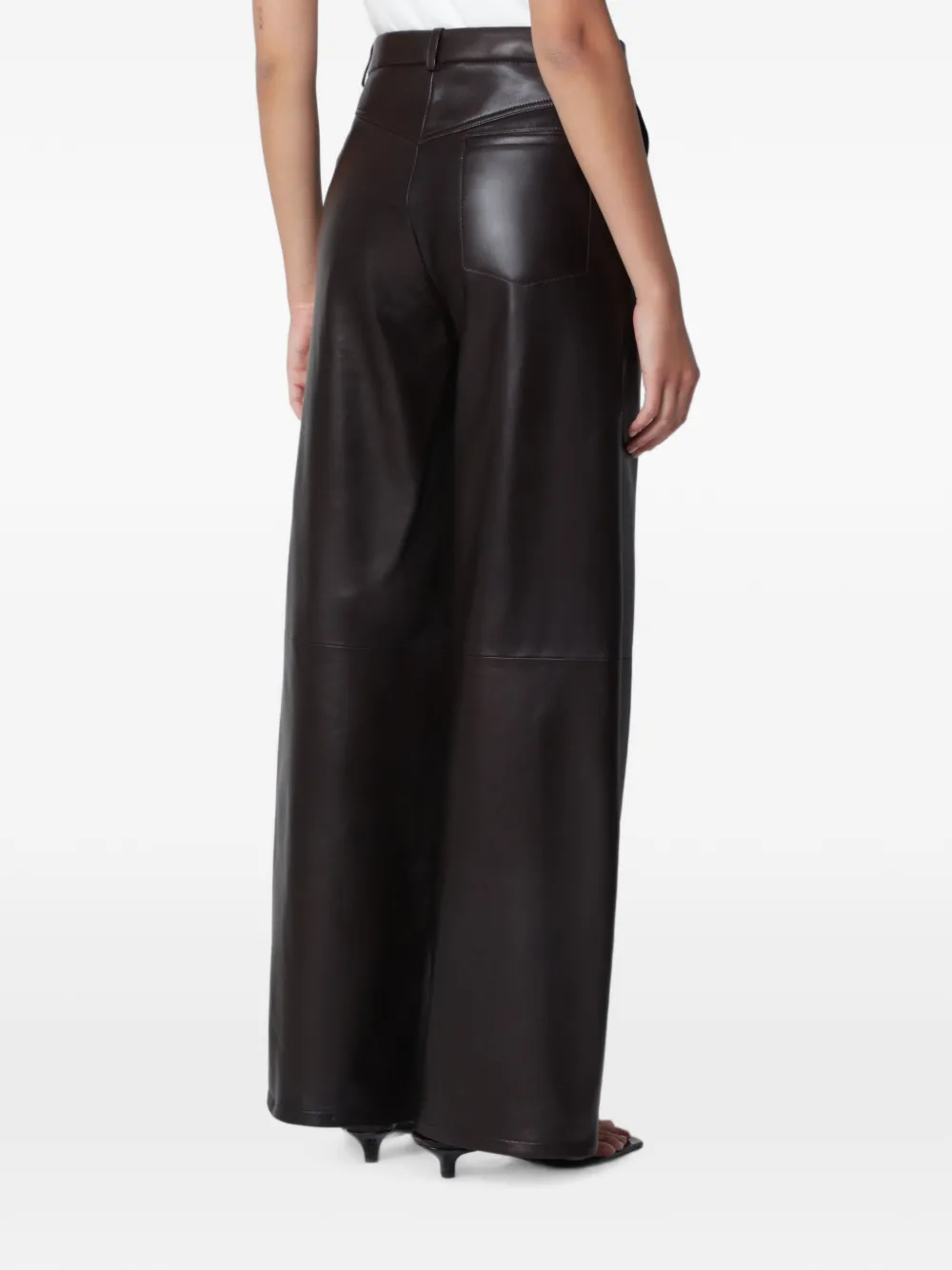Nour Hammour Coda Wide-leg Leather Trousers in Brown, view 4