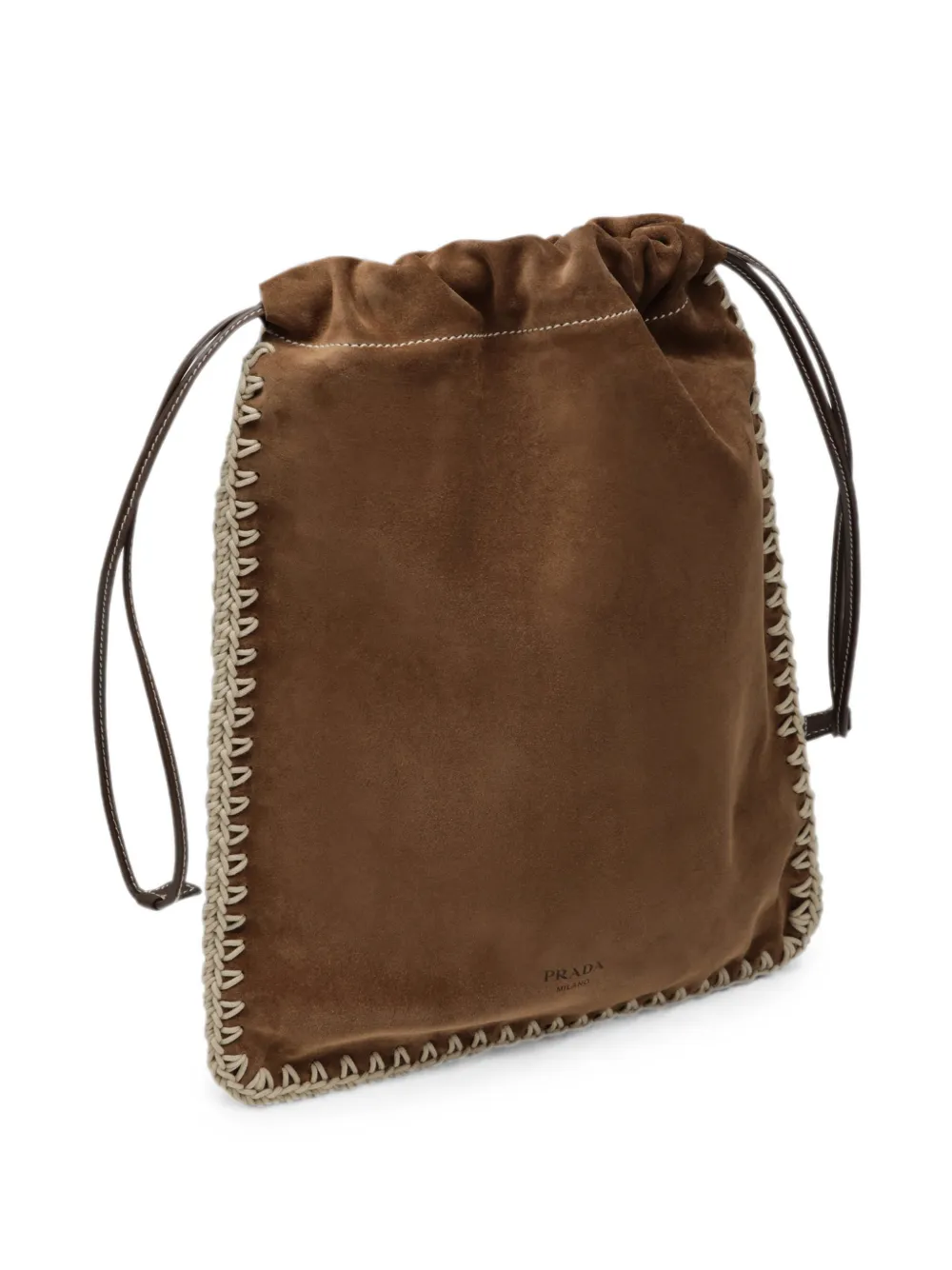 Prada Wish suède bucket-tas met stiksels Bruin