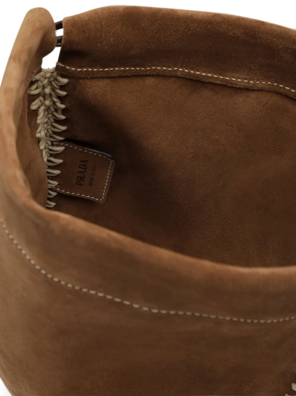 Prada Wish suède bucket-tas met stiksels Bruin